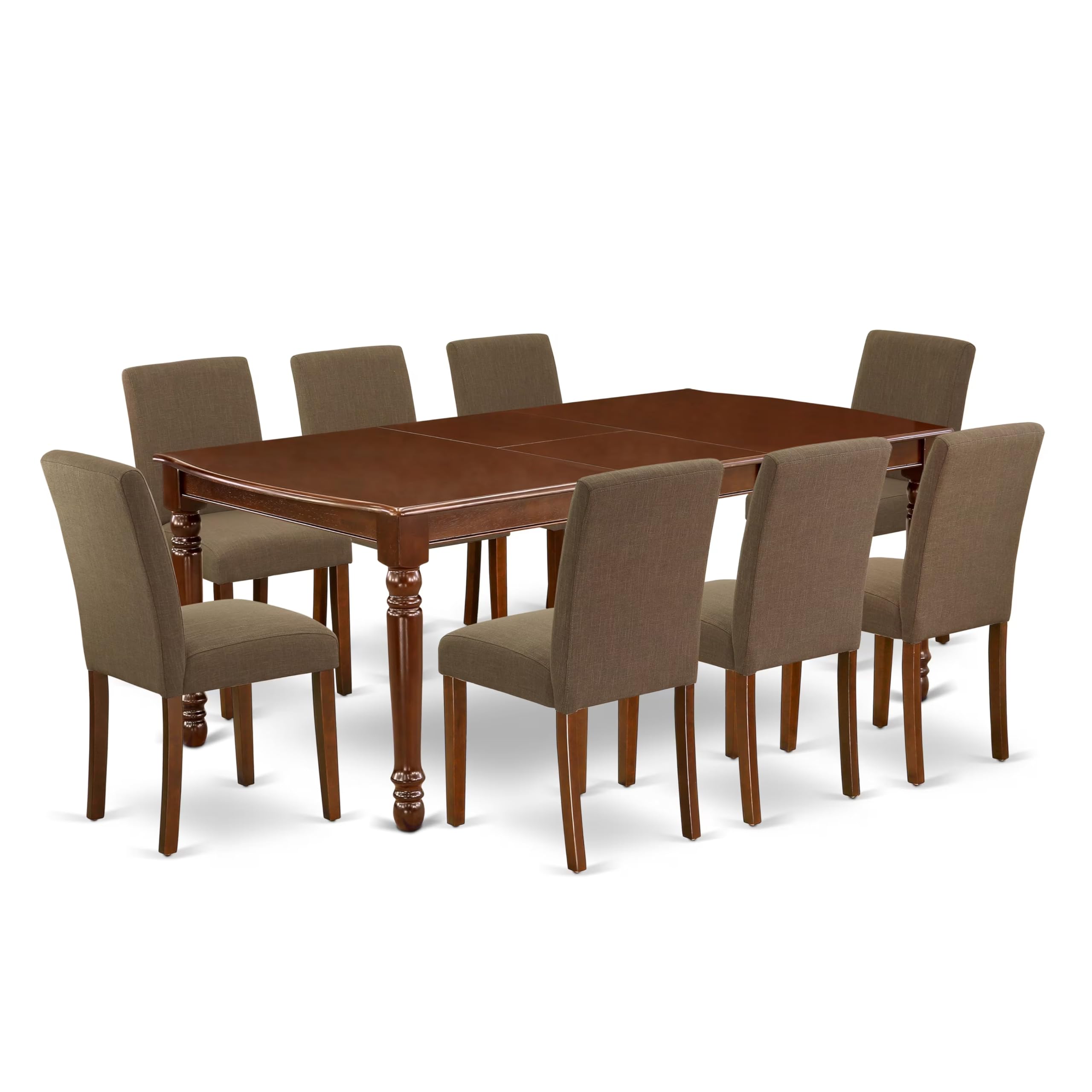 East West Furniture Doab9-Mah-18 9 Piece Dining Table Set Includes A Rectangle Kitchen Table With Butterfly Leaf And 8 Coffee Linen Fabric Upholstered Chairs, 42X78 Inch, Mahogany